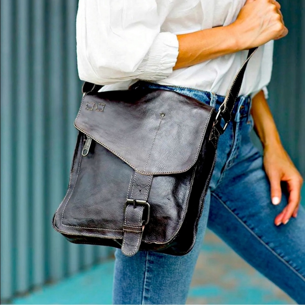 Bed Stu Venice Bag Crossbody North South Leather Flap Messenger Rustic Black